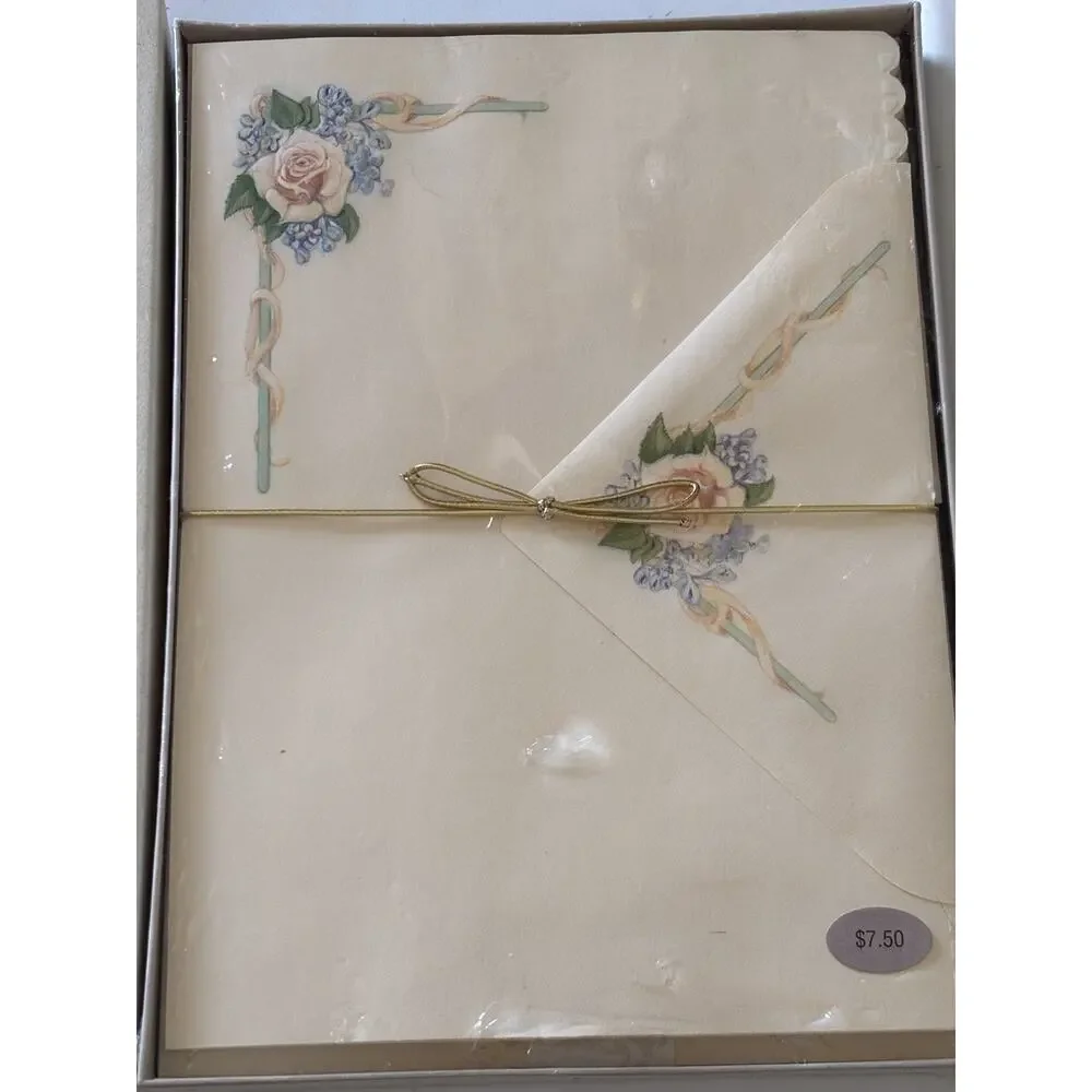 Hallmark Crown Rose Stationary Set-16 Decorated + 16 Plain Sheets w/ Envelopes